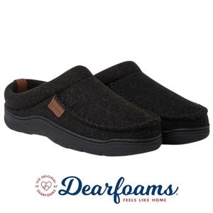 Dearfoams Men’s Slippers Memory Foam, Wool Blend in Black/Grey. Sz Med/9-10 NWOT